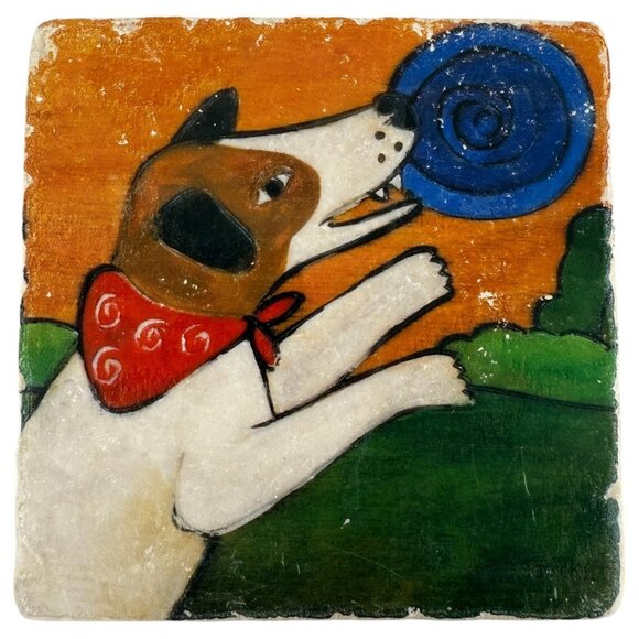 2 Studio Vertu Sticks Tumbled Italian Marble Coasters Dog Castle Cork Back USA - Picture 4 of 5